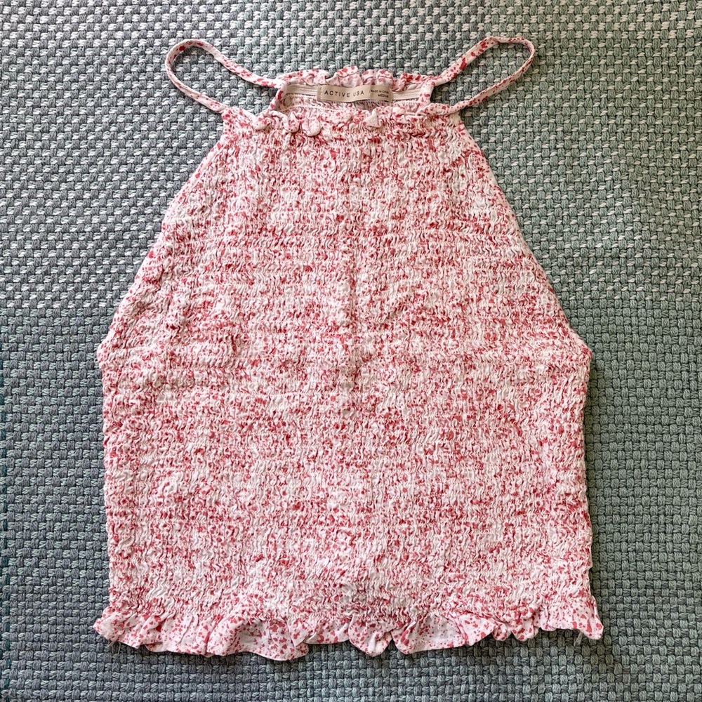 Active USA Halter Neck Smocked Tank Top